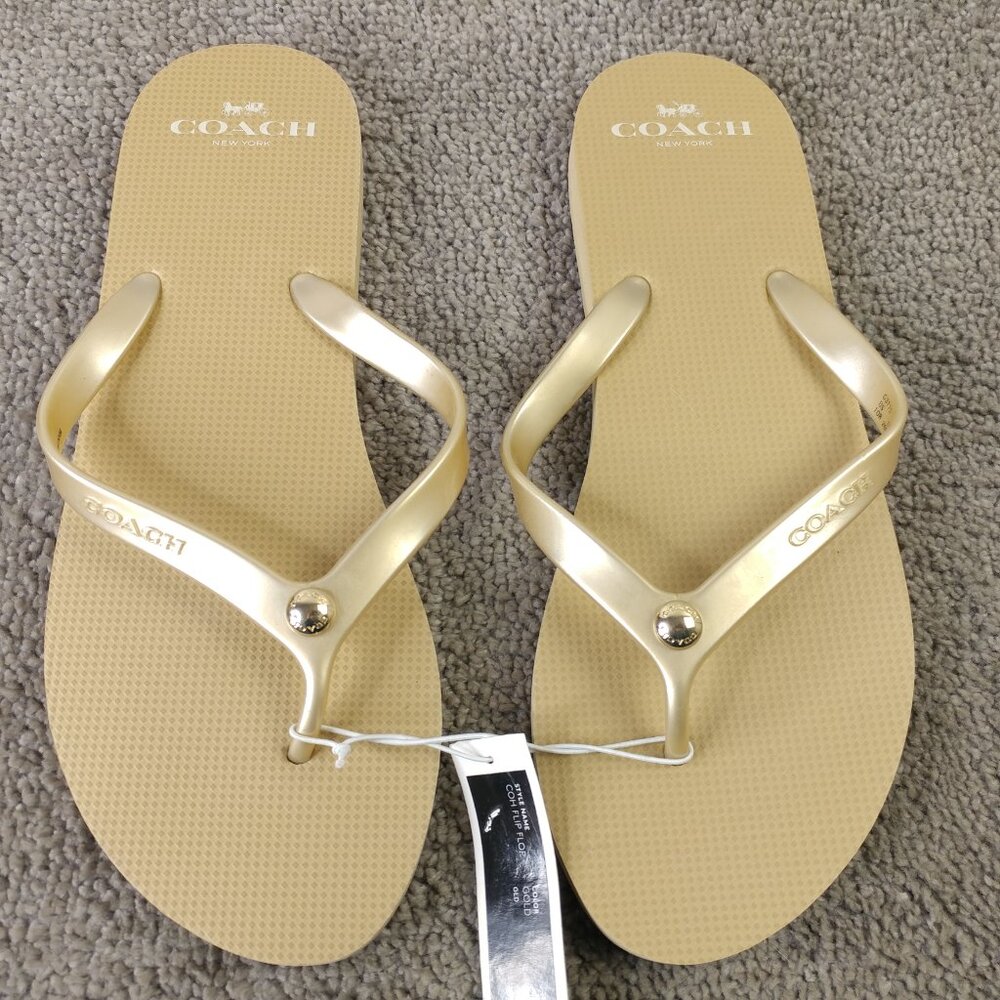 Coach COH Thong Flip Flop Sandals Womens 10 B Shoes Light Gold - Picture 3 of 8
